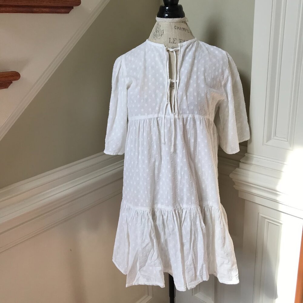 Emerson Fry Isla Mini Dress Womens XS Small White Short Sleeve Cotton Swiss Dots - Picture 4 of 12